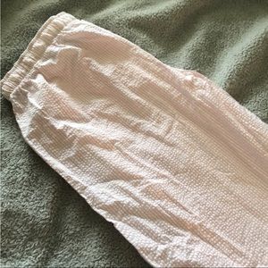 Pink and white searsuckers pjs.